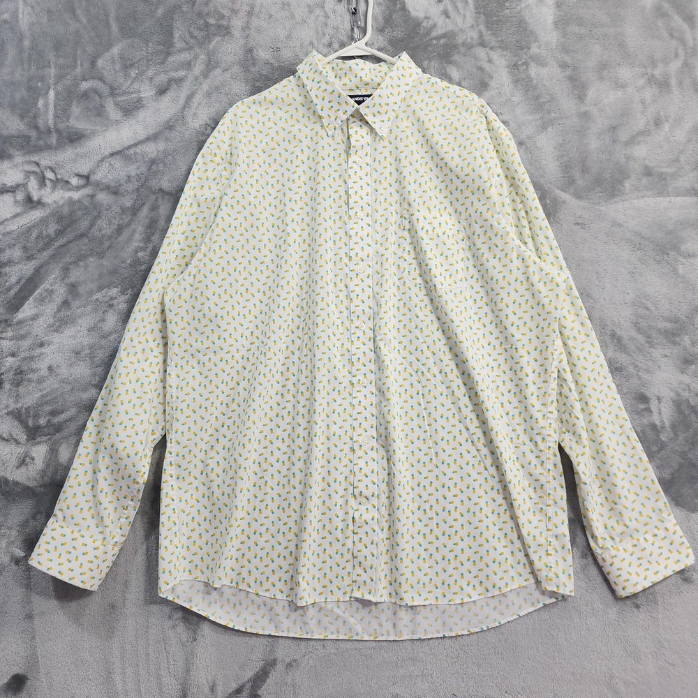 Lands' End Shirt Mens 2XLT White Pineapple Print Button Down Long‎ Sleeve Preppy